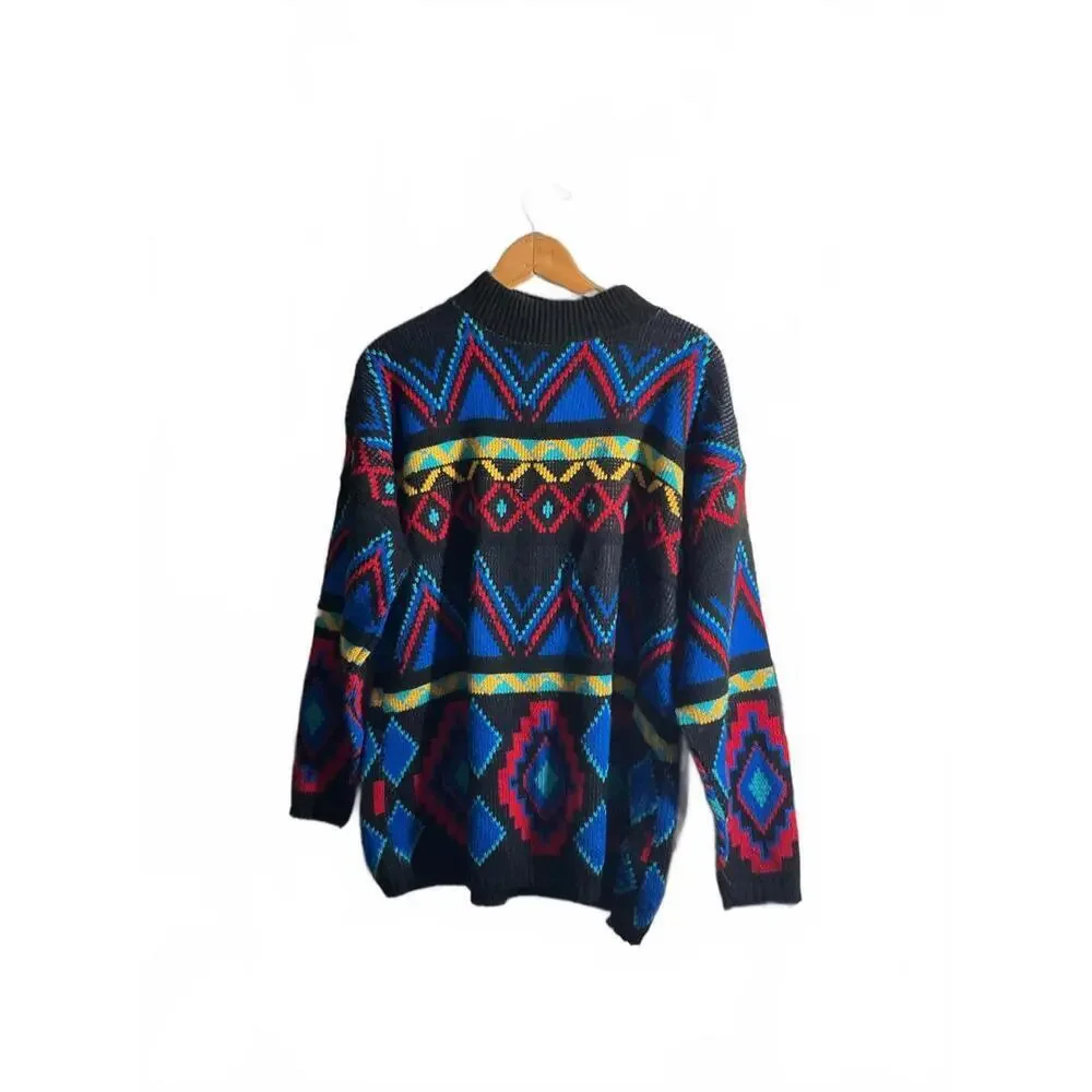 Vintage In Resource/Doris Skis Sweater with Bold Geometric Pattern Large